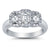 Three Stone Halo Plain Shank Diamond Engagement Ring made in 14k White gold-Emerald