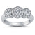 Three Stone Halo Plain Shank Diamond Engagement Ring made in 14k White gold-Round