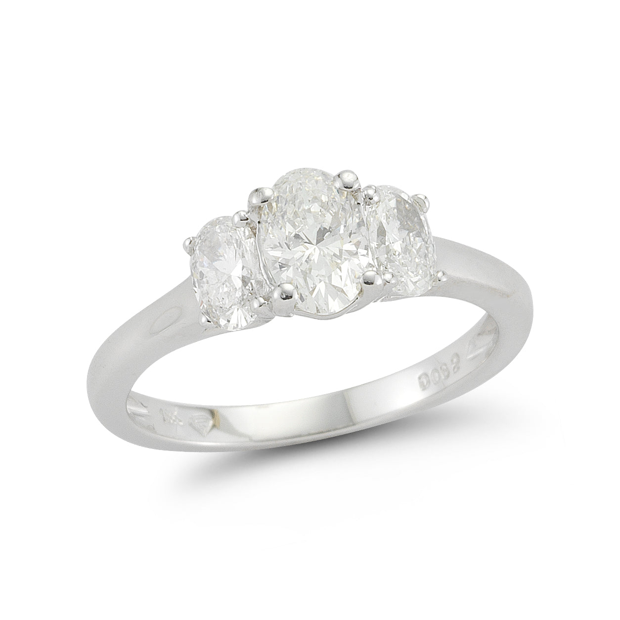 Three Stone Diamond Anniversary Ring made in 14k White gold (Total diamond weight 3/4 carat)-Oval