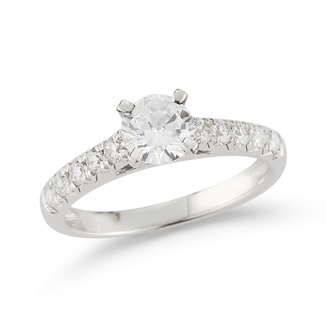 Prong Set Diamond Enagegement Ring made in 14k White gold (Total diamond weight 3/4 carat)-Round