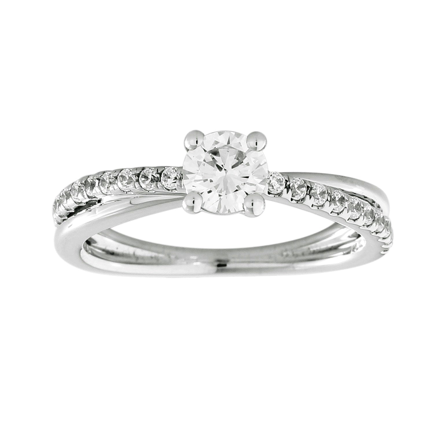Bypass Diamond Engagement Ring made in 14k White gold-Round
