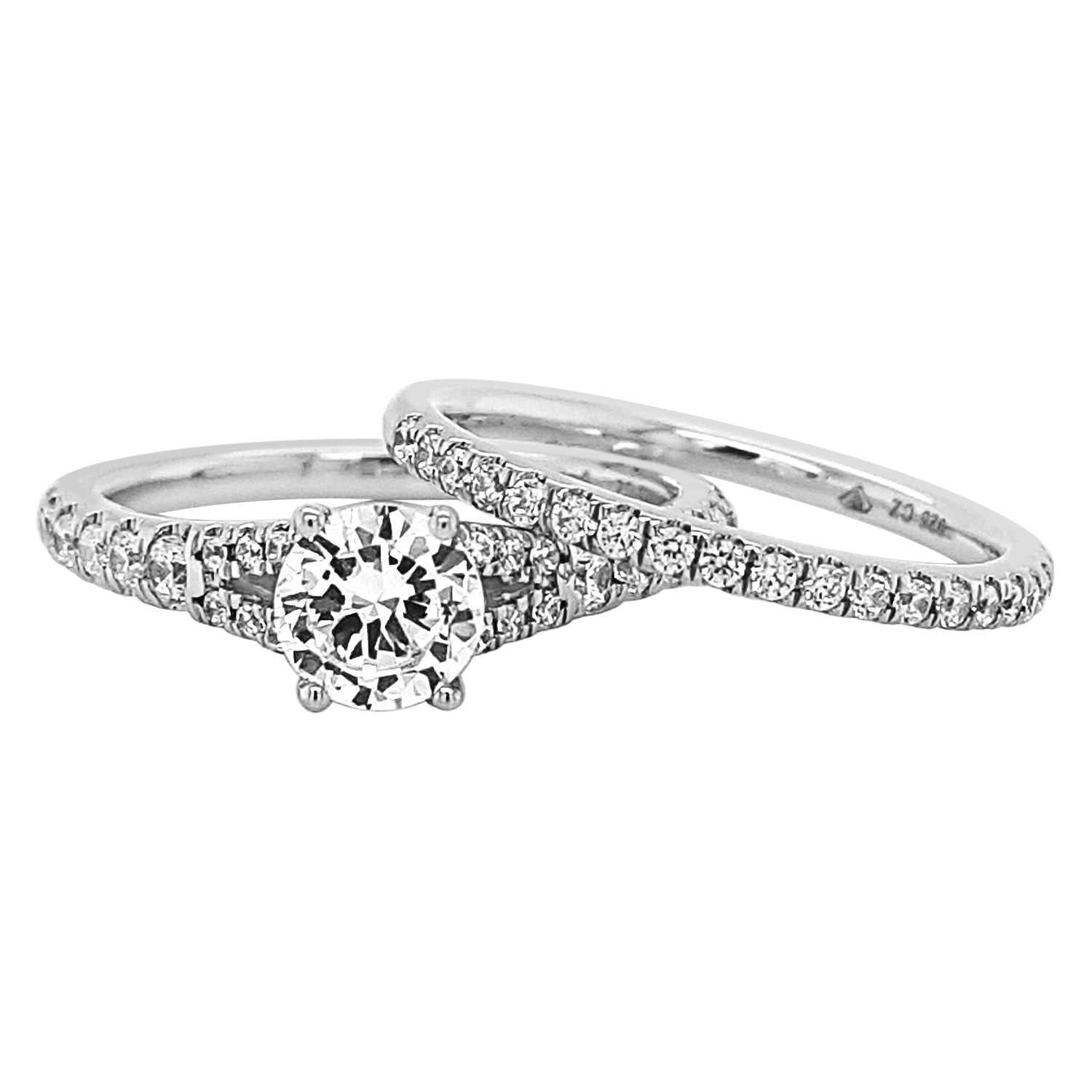 Split Shank Diamond Engagement Ring with Matching Band made in 14k White gold-Round