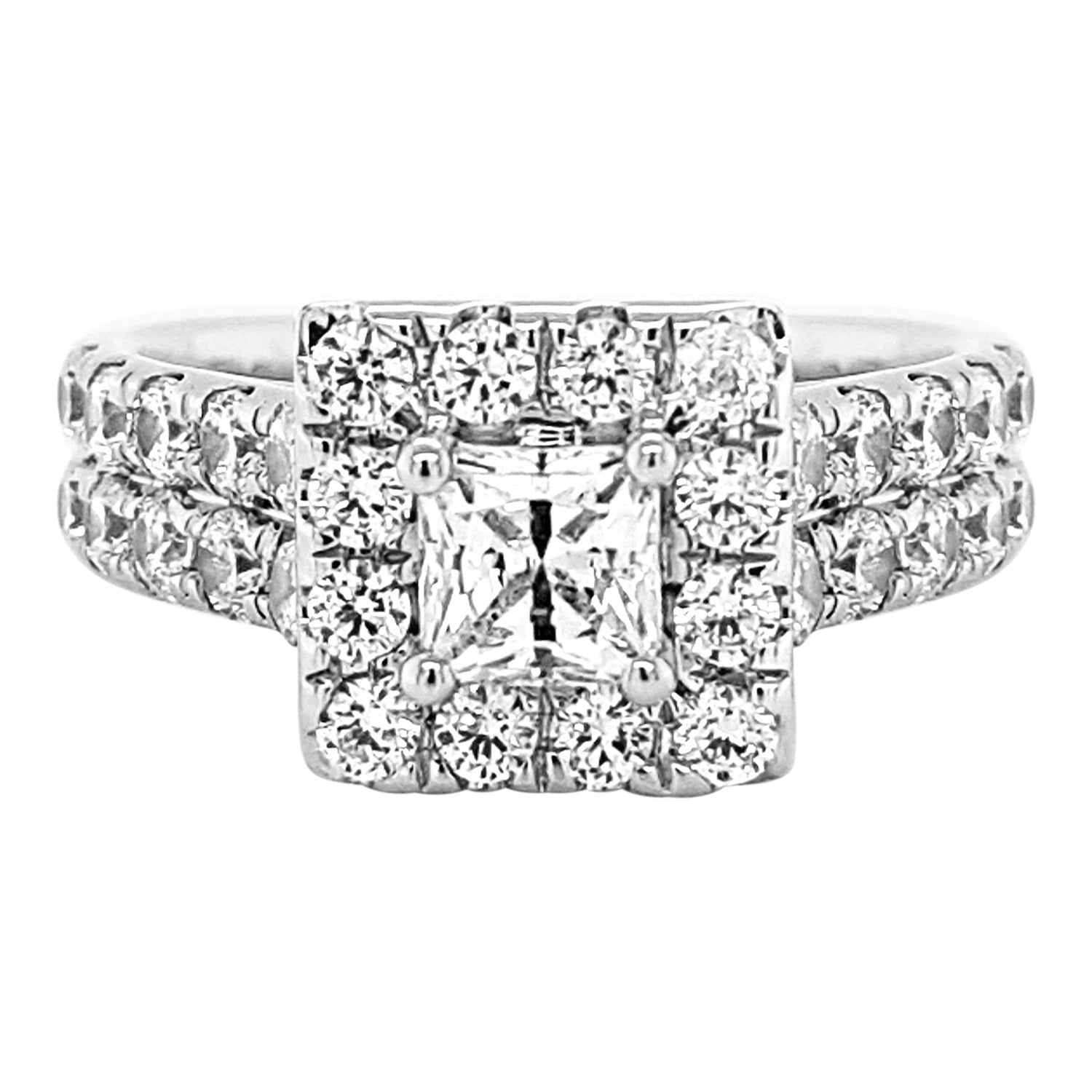 Bold Bridal Diamond Engagement Ring made in 14k White gold-Princess