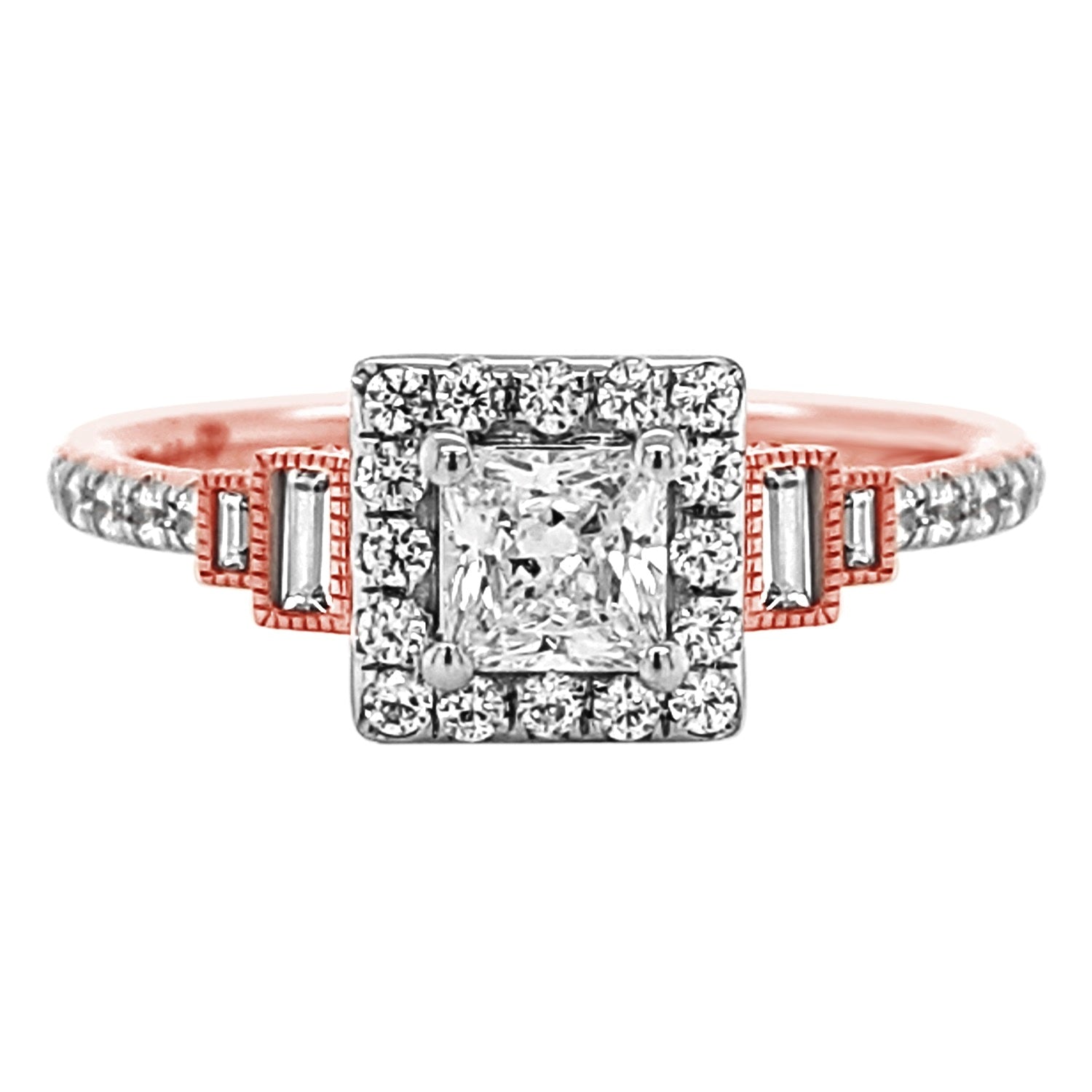 Vintage Diamond Engagement Ring made in 14k Rose gold-Princess