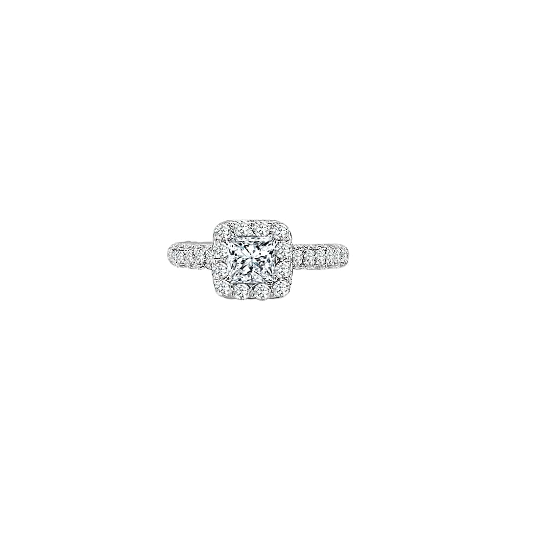 Seamless Halo Diamond Ring made in 14k White gold-Princess