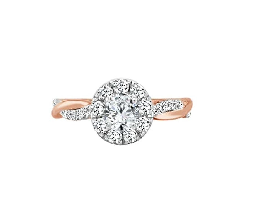 Halo Twist Diamond Ring made in 14k White and Rose gold-Round