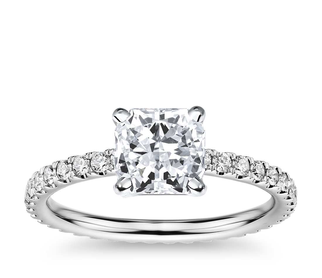 Solitaire Diamond Shank Ring made in 14k White gold-Radiant