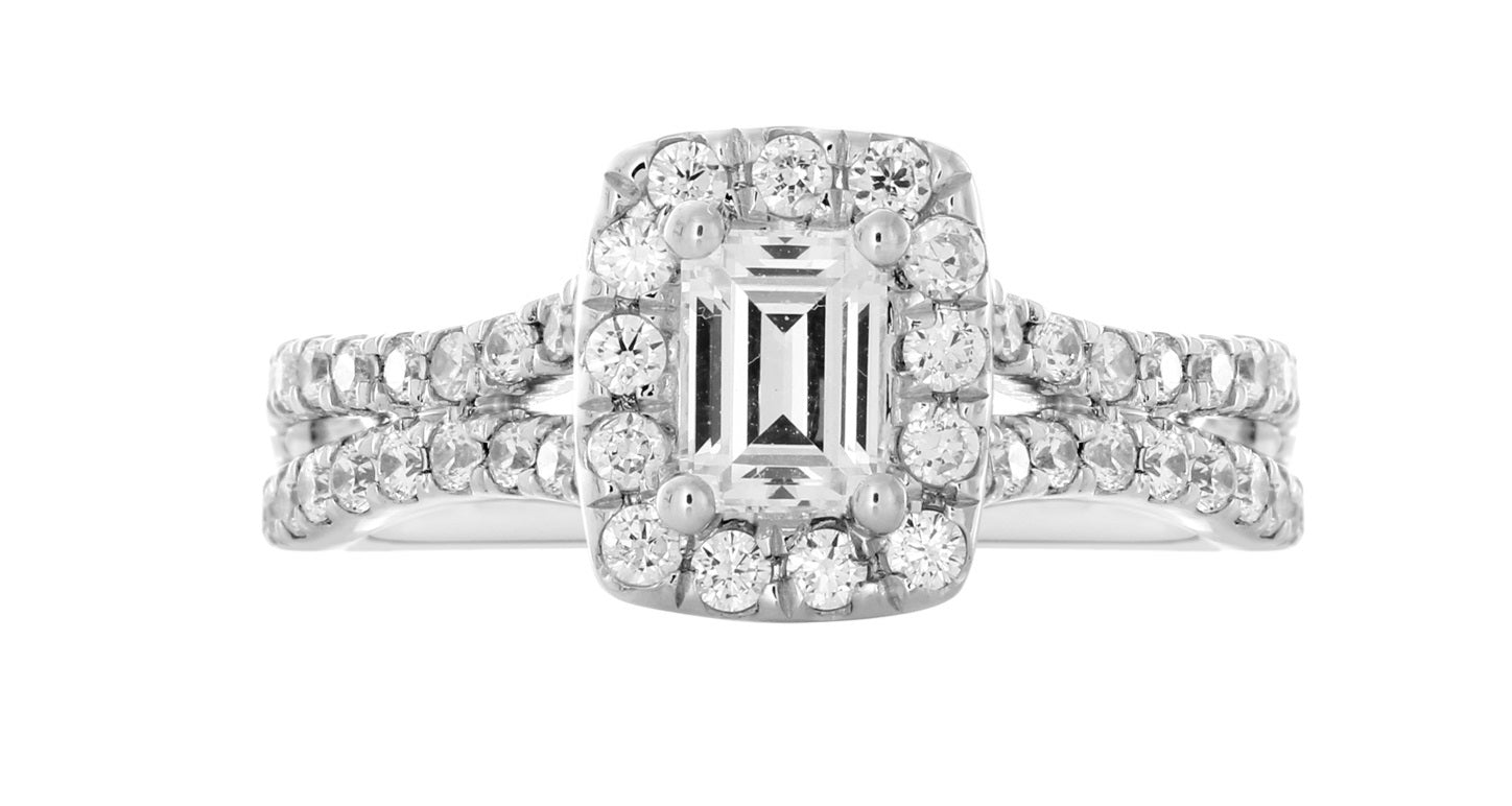 Unity Diamond Engagement Ring made 14k White gold-Emerald