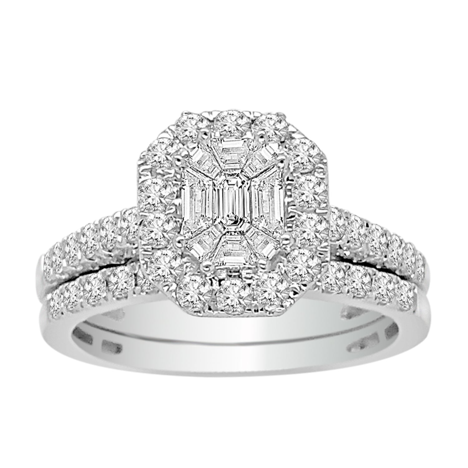 Fashion Halo Bridal Diamond Ring with Matching Band made in 18k White gold (Total diamond weight 1 carat)