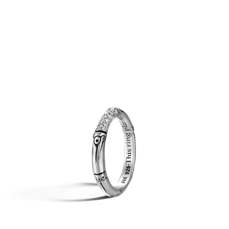Bamboo 3.5MM Band Ring in Silver with Diamonds