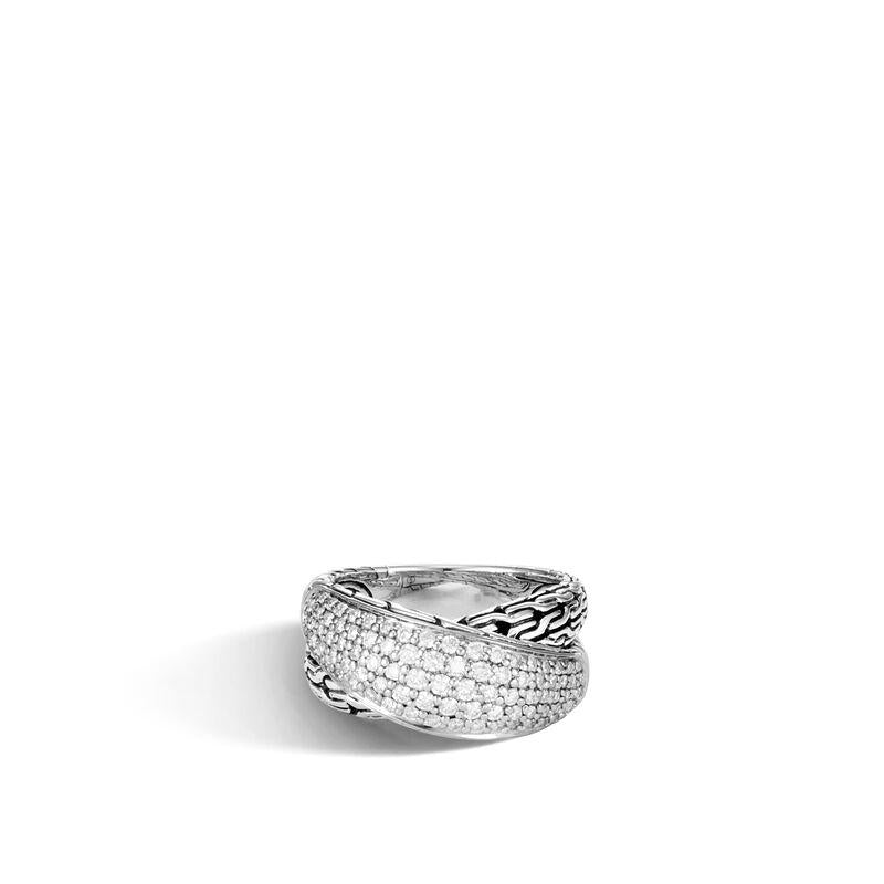 Classic Chain Overlap Ring in Silver with Diamonds