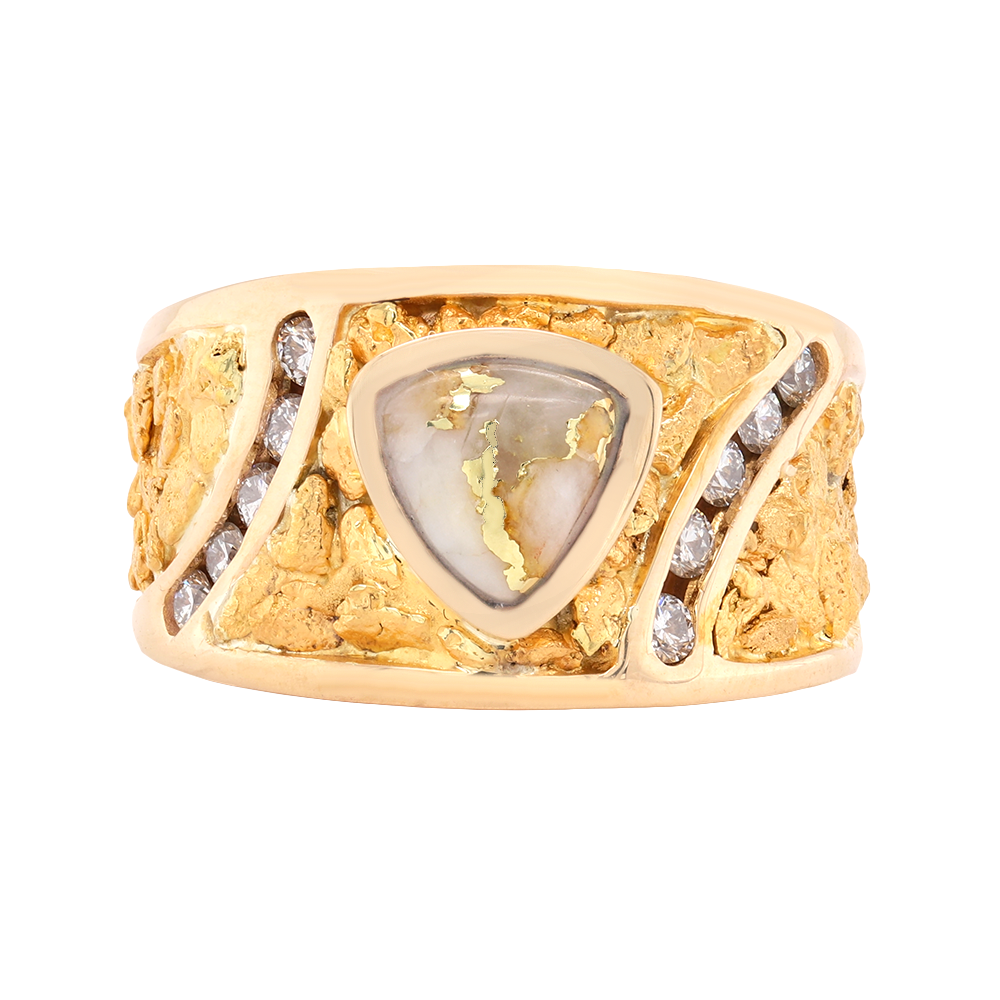 14kt Yellow Gold Natural Gold Quartz And Natural Gold Nuggets Diamond Ring