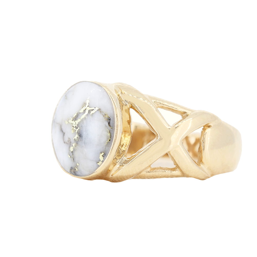 14K Yellow Gold Quartz Oval Bezel Ring