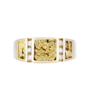 14K Yellow Men\'s Gold Nugget Ring With 0.18Ct Diamonds - Monarch Jewels  Alaska