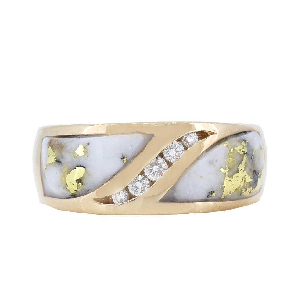 14K Yellow Gold Quartz Ring With 0.10Ct Diamonds