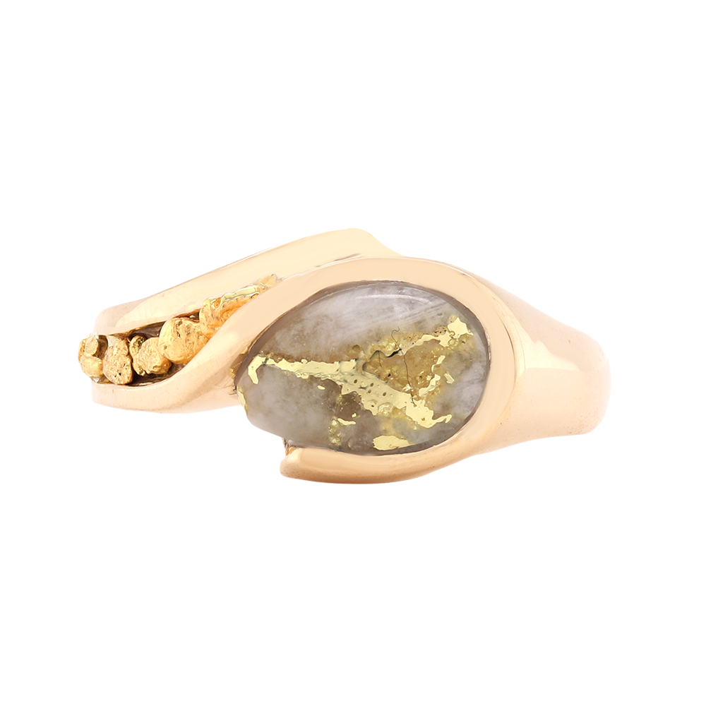 14kt Yellow Gold Natural Gold Quartz And Natural Gold Nuggets Ring