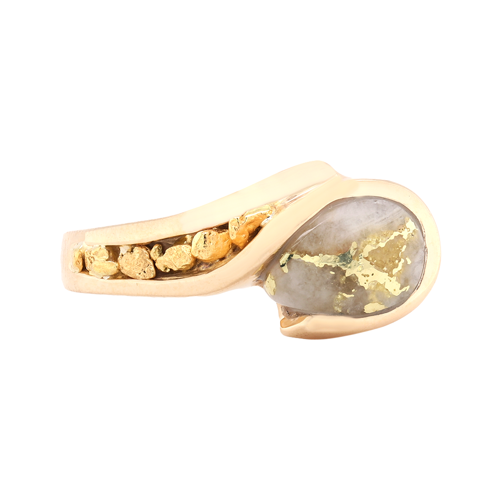 14kt Yellow Gold Natural Gold Quartz And Natural Gold Nuggets Ring