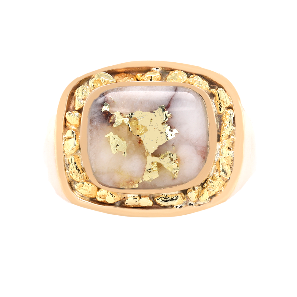 14kt Yellow Gold Natural Gold Quartz And Natural Gold Nuggets Ring