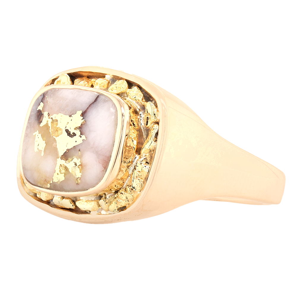 14kt Yellow Gold Natural Gold Quartz And Natural Gold Nuggets Ring