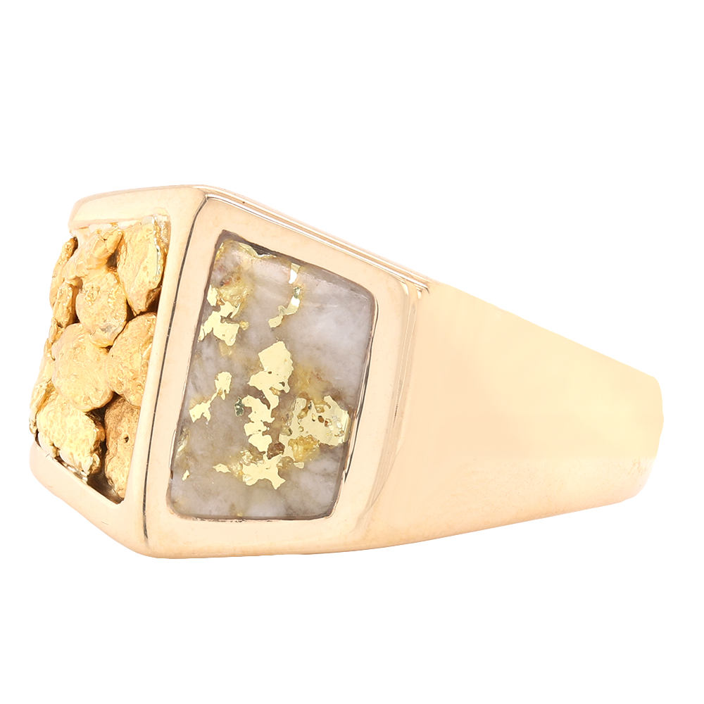 14kt Yellow Gold Natural Gold Quartz And Natural Gold Nuggets Ring