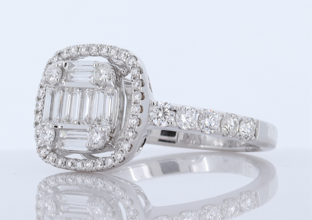 Ladies Diamond Ring with Round Diamonds and Baguettes in 18Kt White Gold