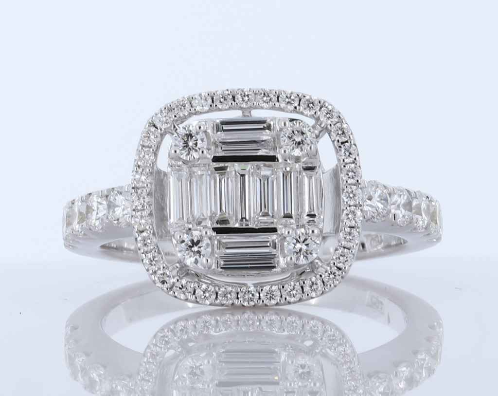 Ladies Diamond Ring with Round Diamonds and Baguettes in 18Kt White Gold