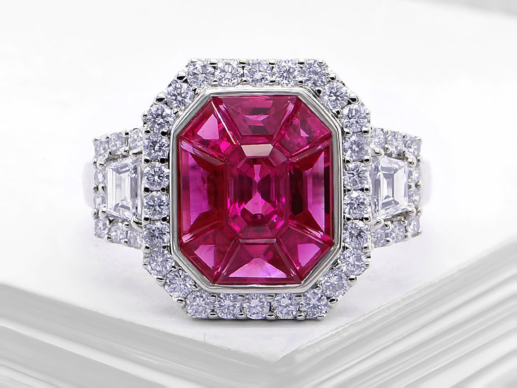 Ladies 3.20Cts Rubies And 0.72Cts Diamond Ring in 18Kt White Gold