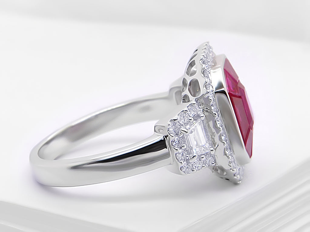 Ladies 3.20Cts Rubies And 0.72Cts Diamond Ring in 18Kt White Gold
