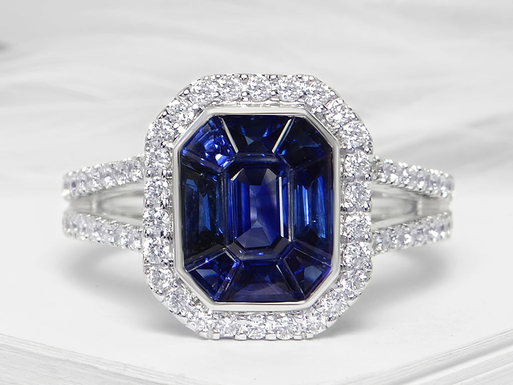 Ladies 2.15Cts Sapphire Ring  w/ .45Cts Diamonds in 18Kt White Gold