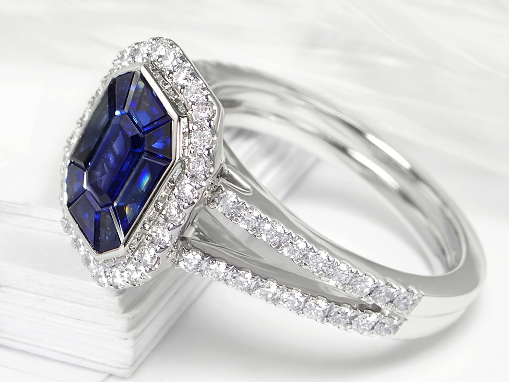 Ladies 2.15Cts Sapphire Ring  w/ .45Cts Diamonds in 18Kt White Gold
