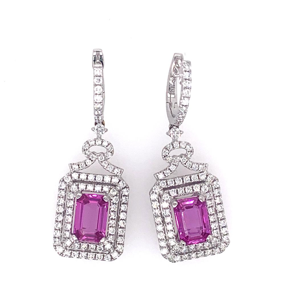18kt White Gold gold earrings with 2 CDC certified Madagascar pink sapphires