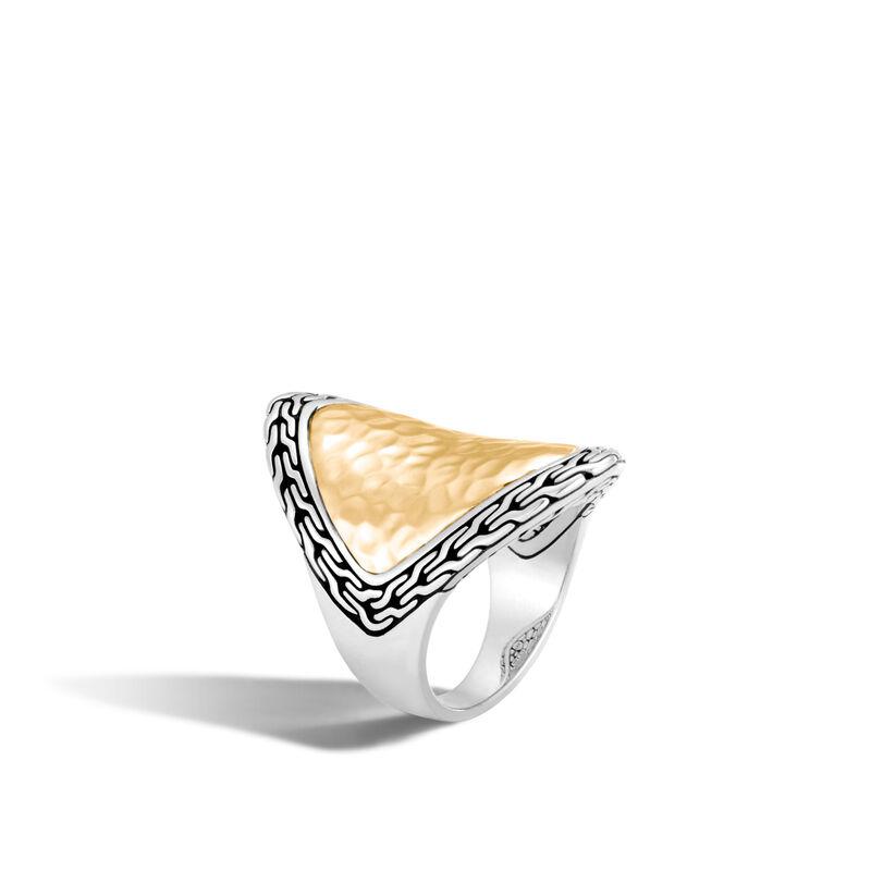 Classic Chain Saddle Ring in Silver and Hammered 18K Gold