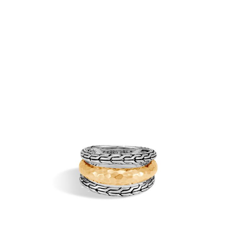 Classic Chain Ring In Silver And Hammered 18K Gold