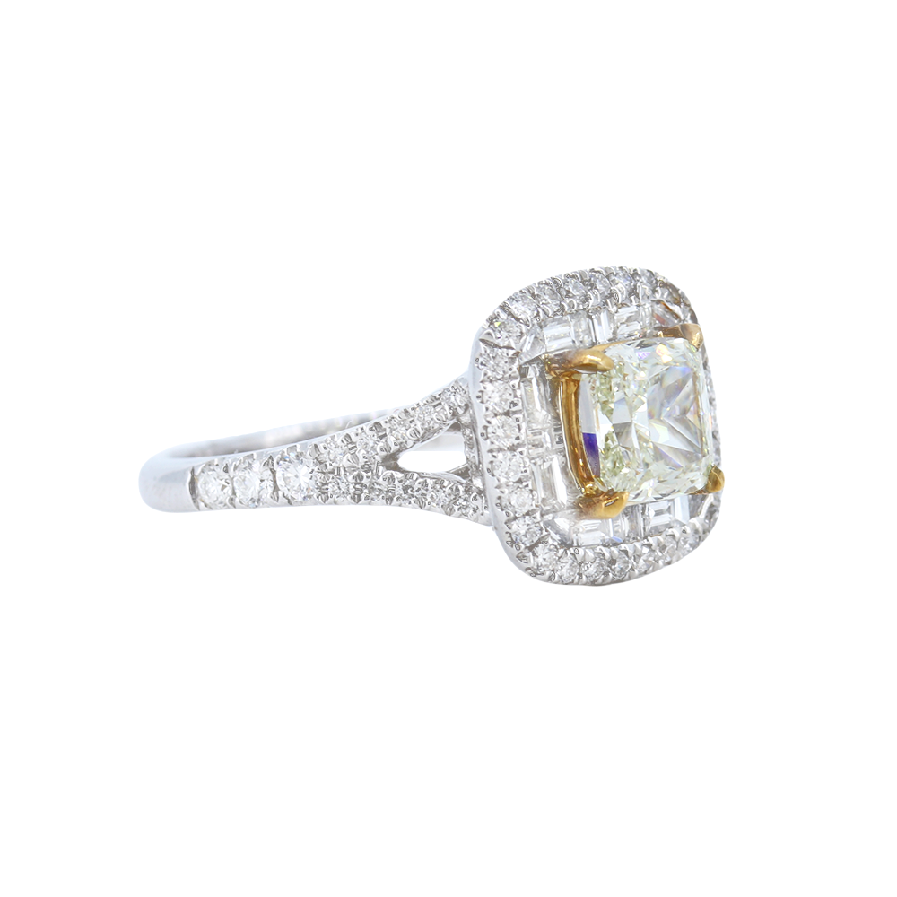 Channel Set Baguette-Style Engagement Ring with Yellow Diamond Center