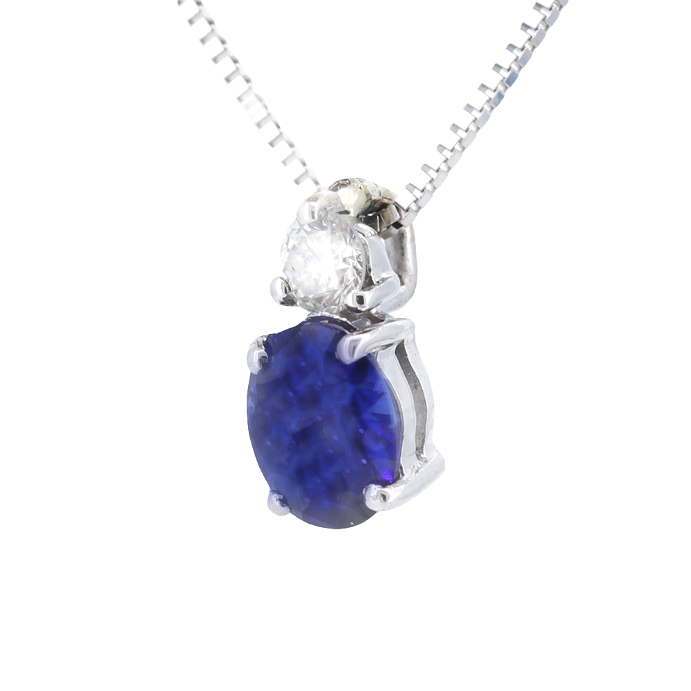 Sapphire and Diamond Pendant In 18Kt White Gold