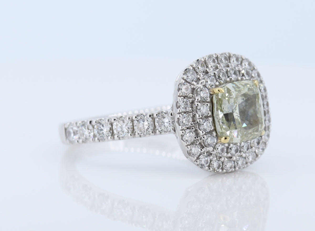 1.54 Fancy Yellow Diamond Halo Engagement Ring in 18k Gold - GAI Certified