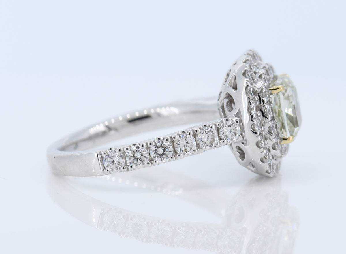 1.54 Fancy Yellow Diamond Halo Engagement Ring in 18k Gold - GAI Certified