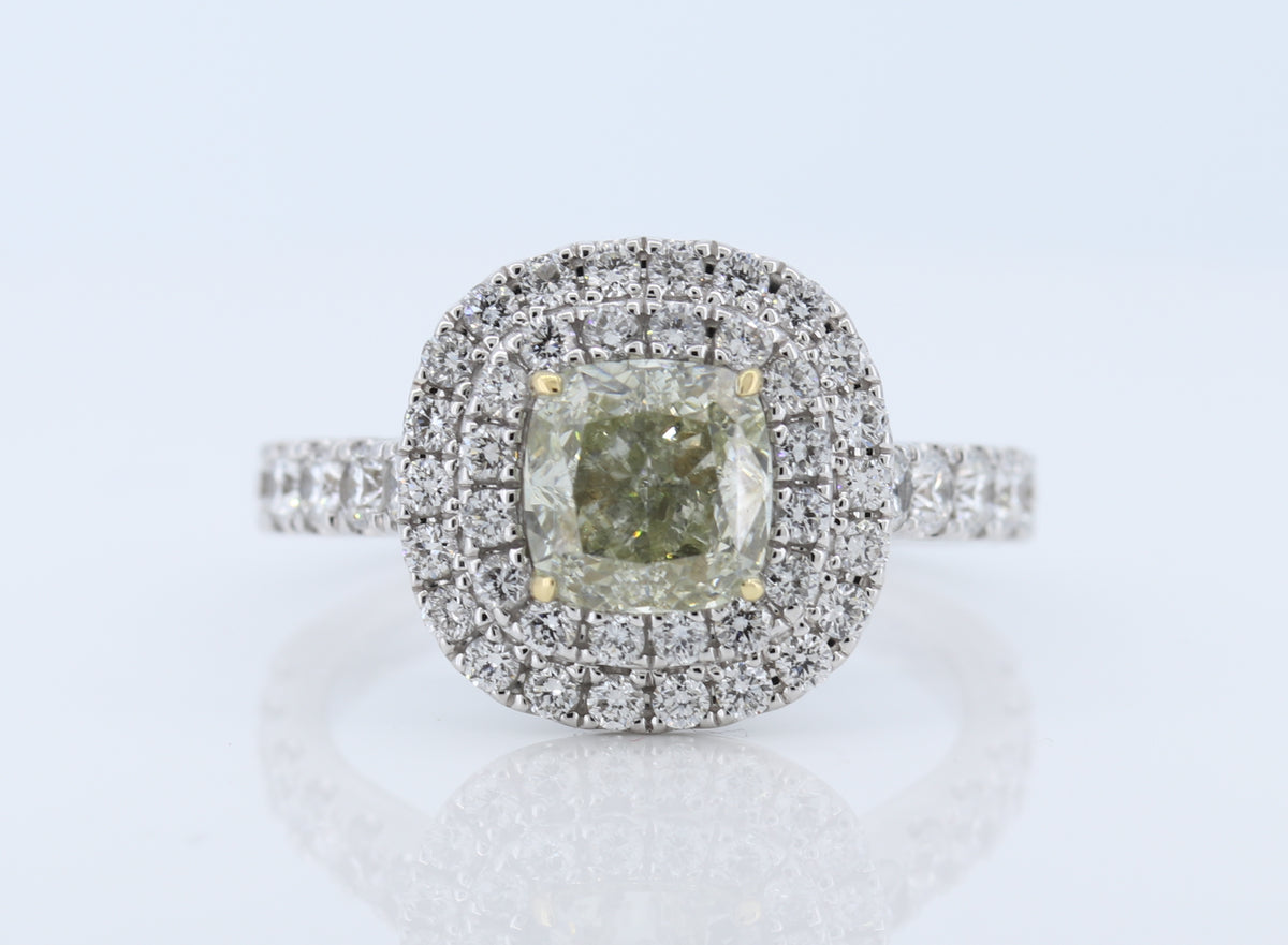 1.54 Fancy Yellow Diamond Halo Engagement Ring in 18k Gold - GAI Certified