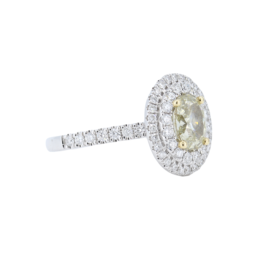 Oval Yellow Diamond Halo Engagement Ring in 18K Gold – GAI Certified.