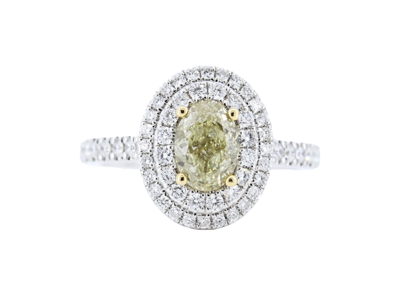 Oval Yellow Diamond Halo Engagement Ring in 18K Gold – GAI Certified.