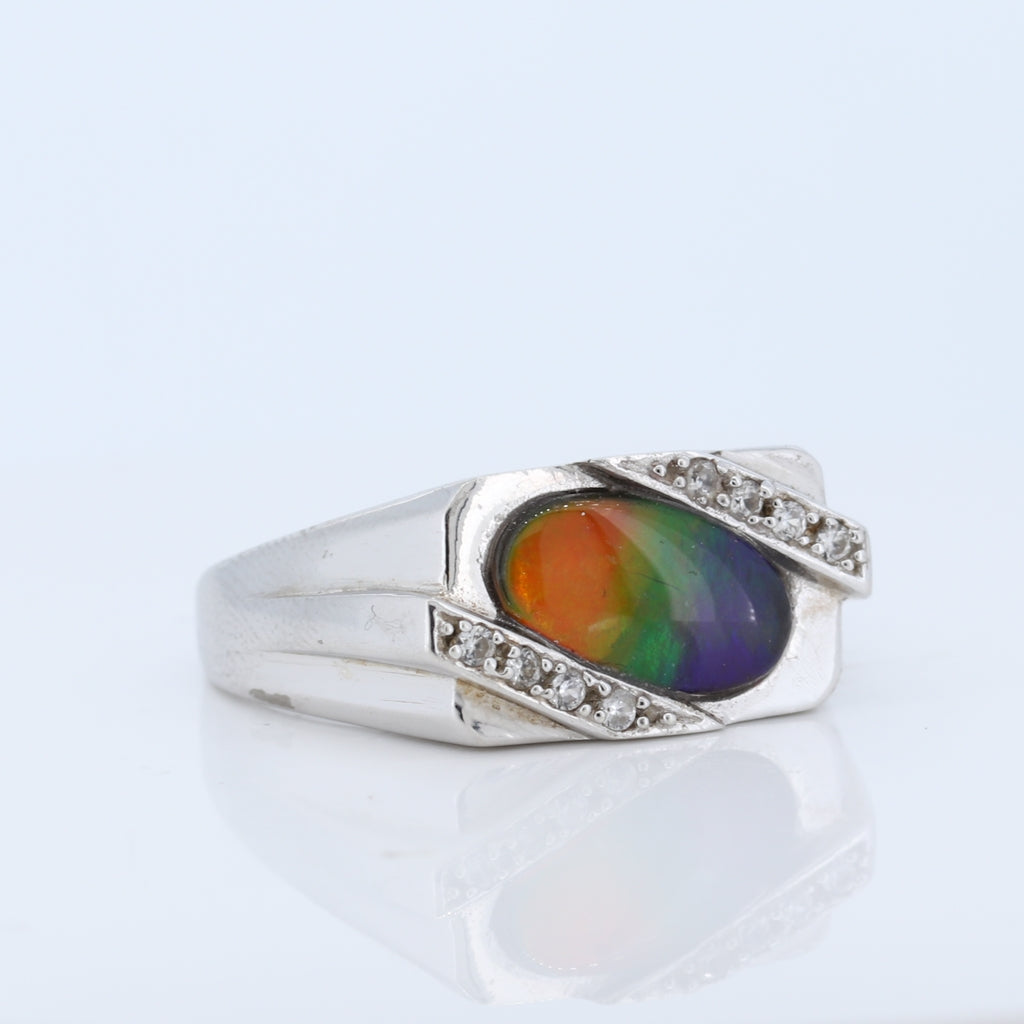 Sterling Silver Men&#39;s Ammolite And Cz Ring
