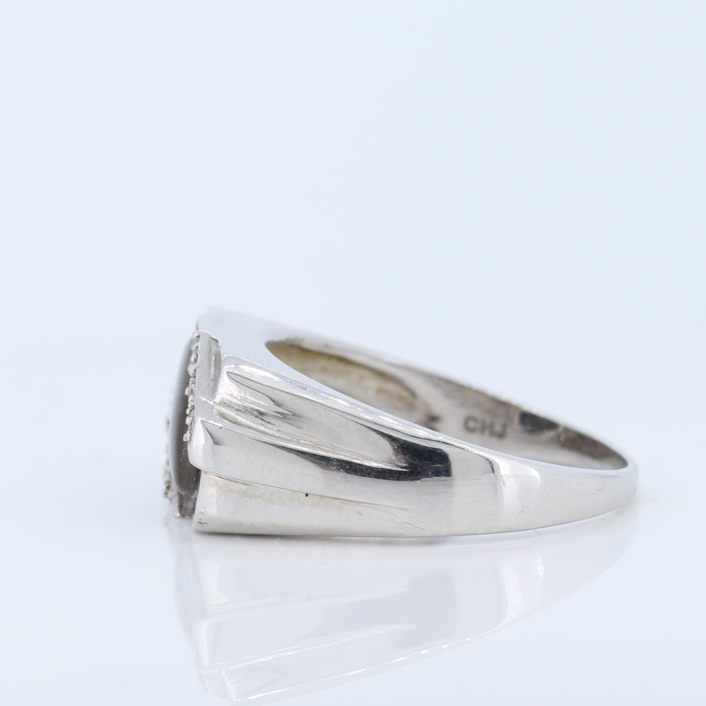 Sterling Silver Men&#39;s Ammolite And Cz Ring
