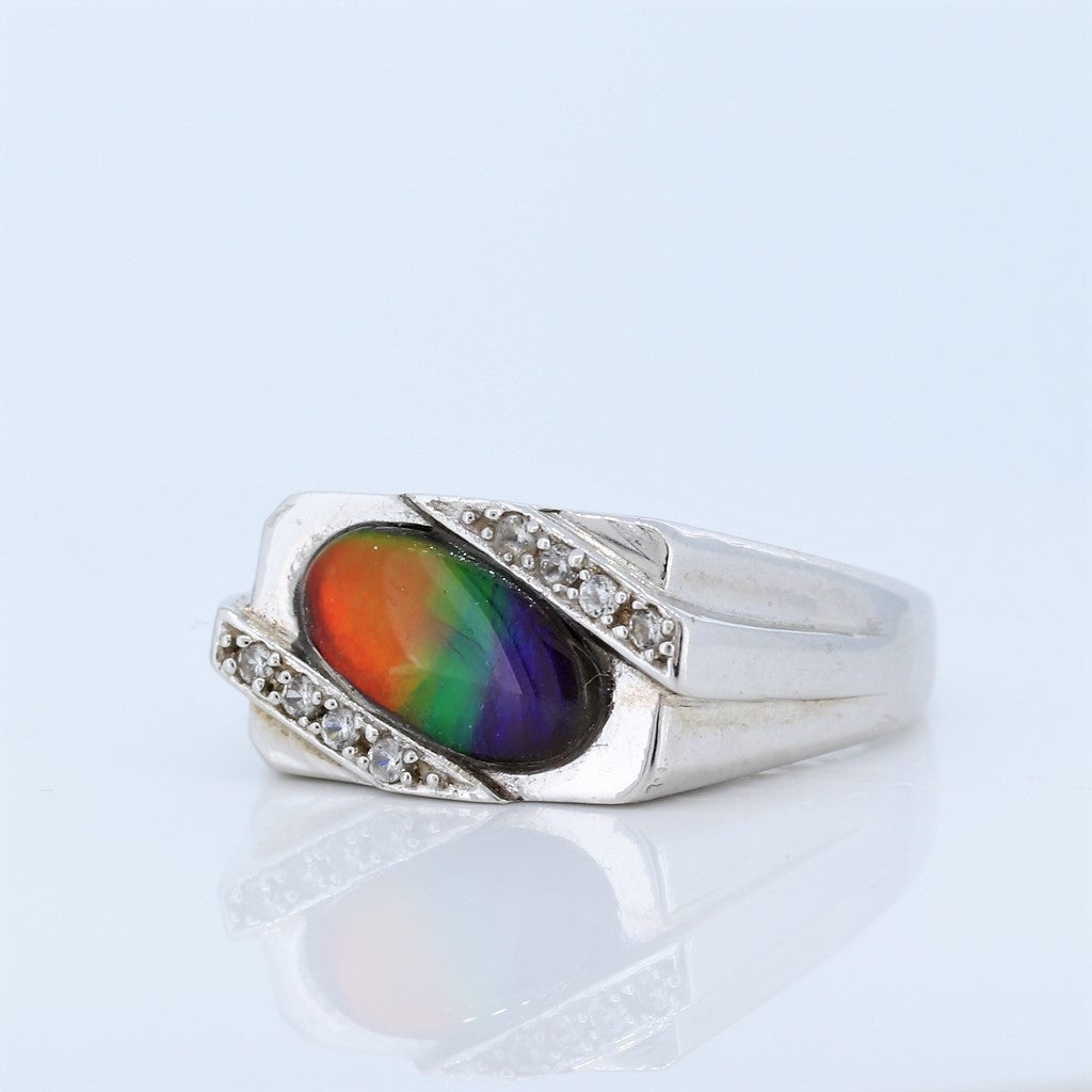 Sterling Silver Men&#39;s Ammolite And Cz Ring