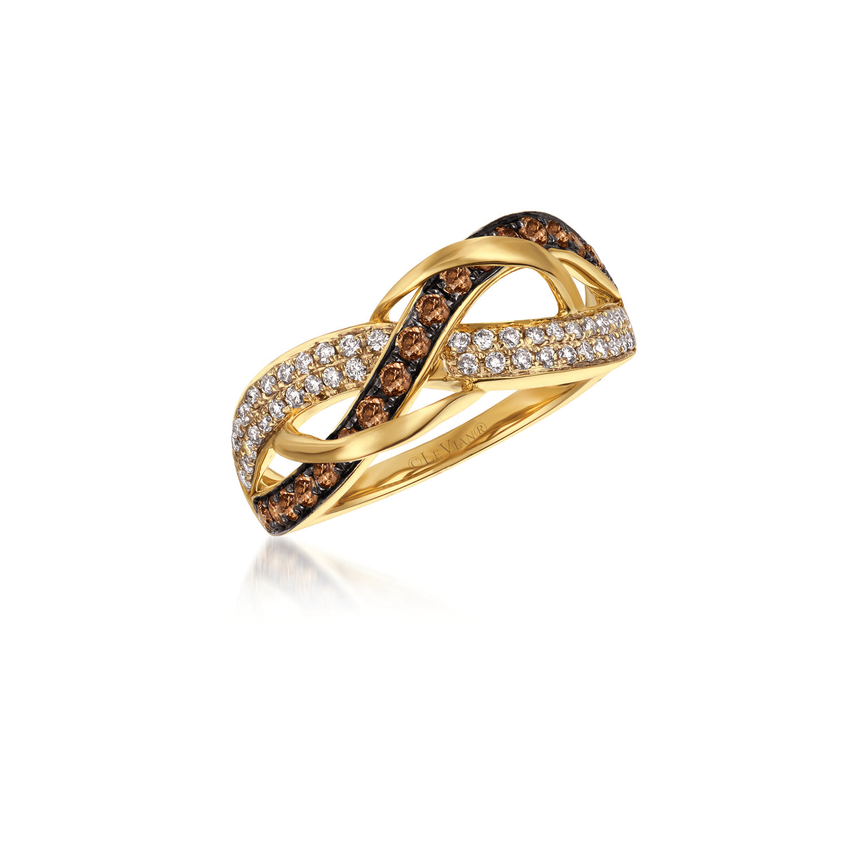 14K Honey Gold Ring With 1/3cts Brown Diamonds and 1/5 cts White Diamonds