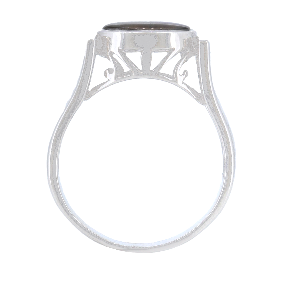 Sterling Silver Men&#39;s Oval Ammolite Bezel Set Ring