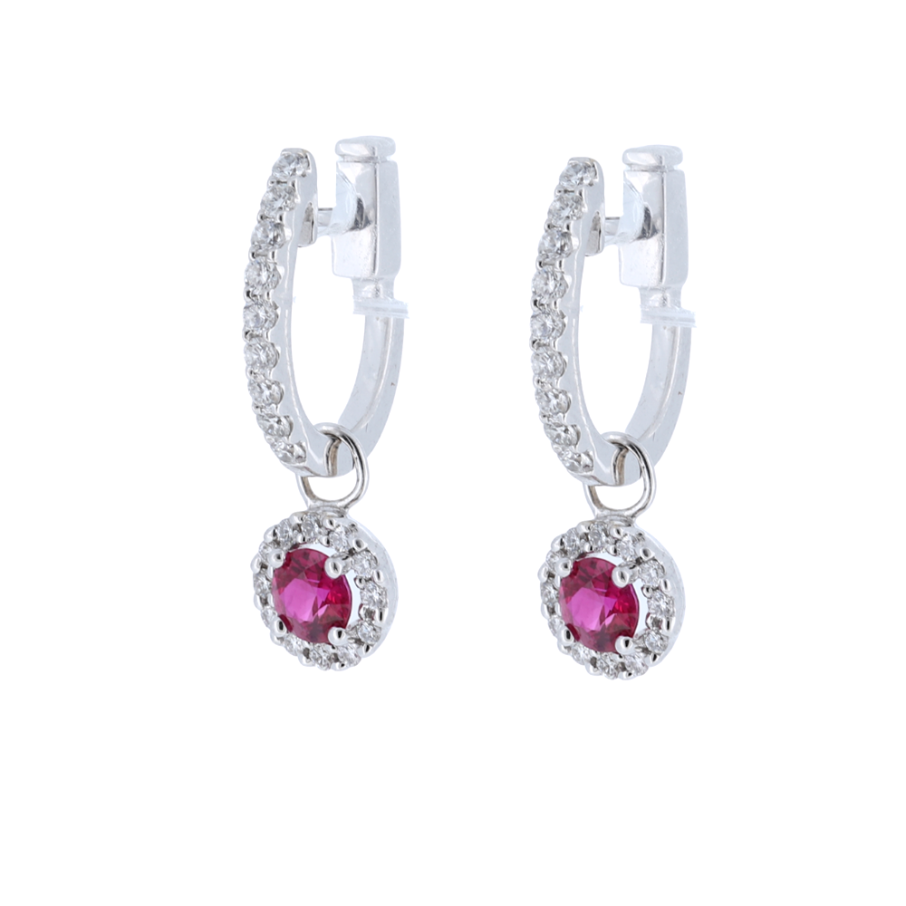 Ruby And Diamond Halo Drop Earrings With Detachable Backs In 18Kt White Gold