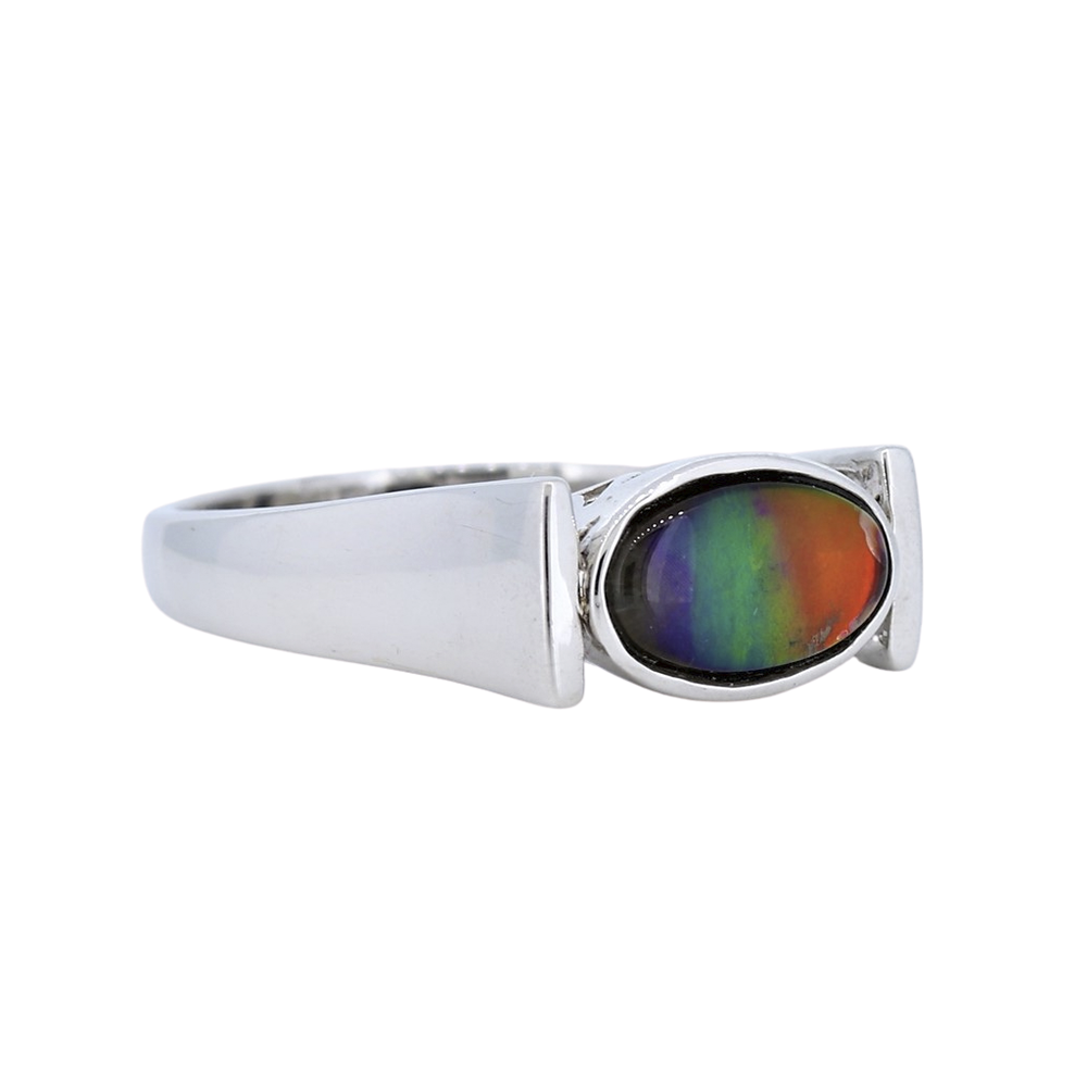 Sterling Silver Men's Oval Ammolite Bezel Set Ring