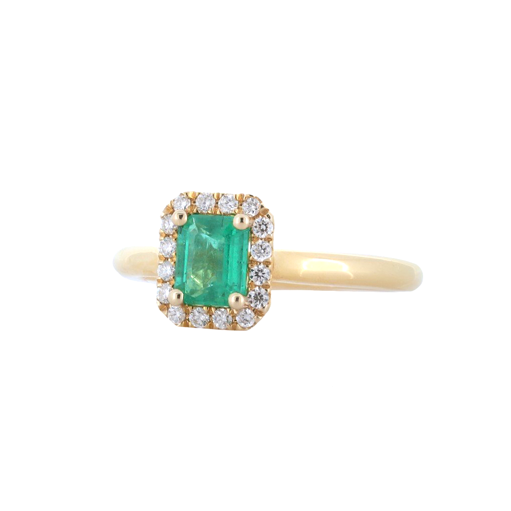 Rectangular Emerald Halo Diamond Ring, In 14Kt Yellow Gold