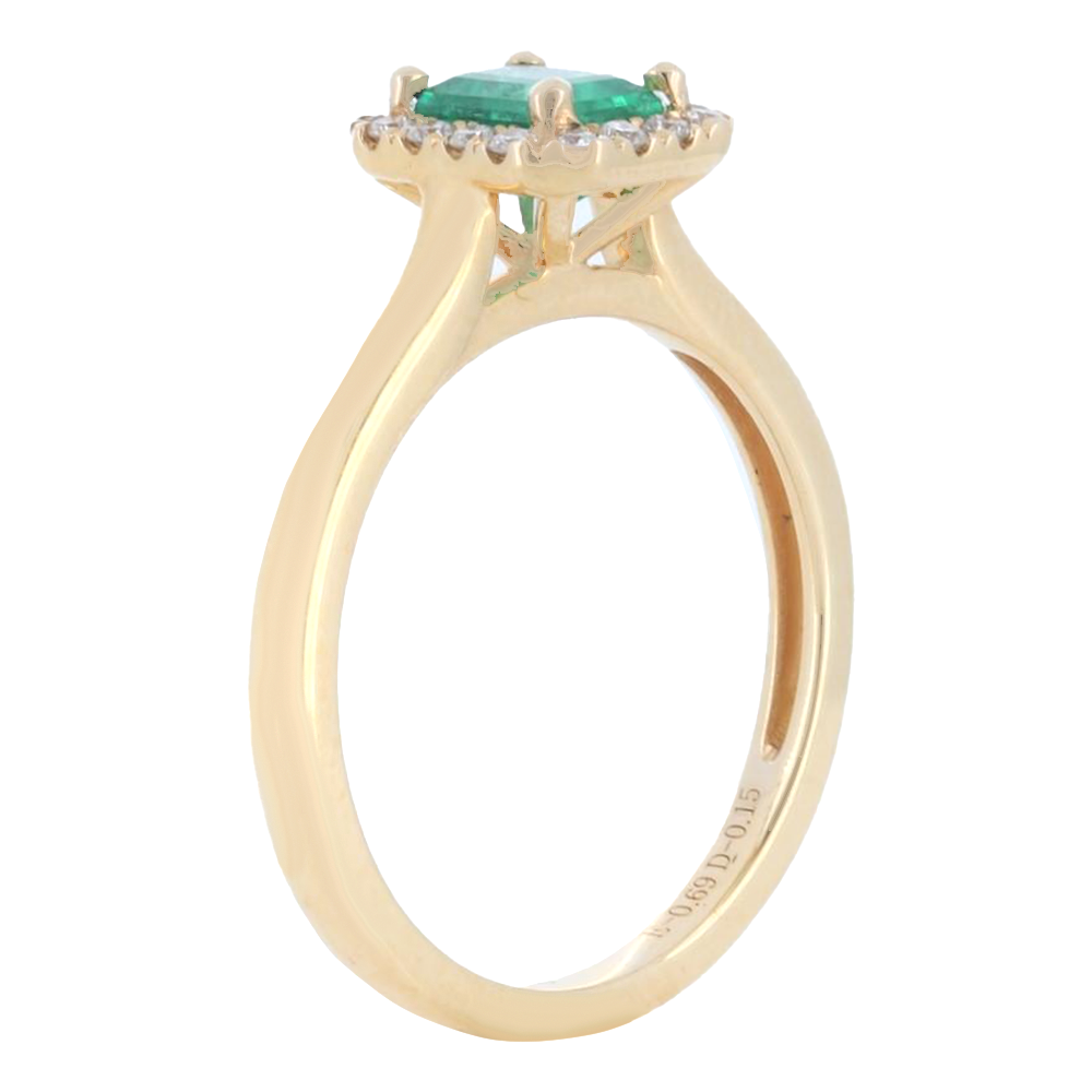 Rectangular Emerald Halo Diamond Ring, In 14Kt Yellow Gold
