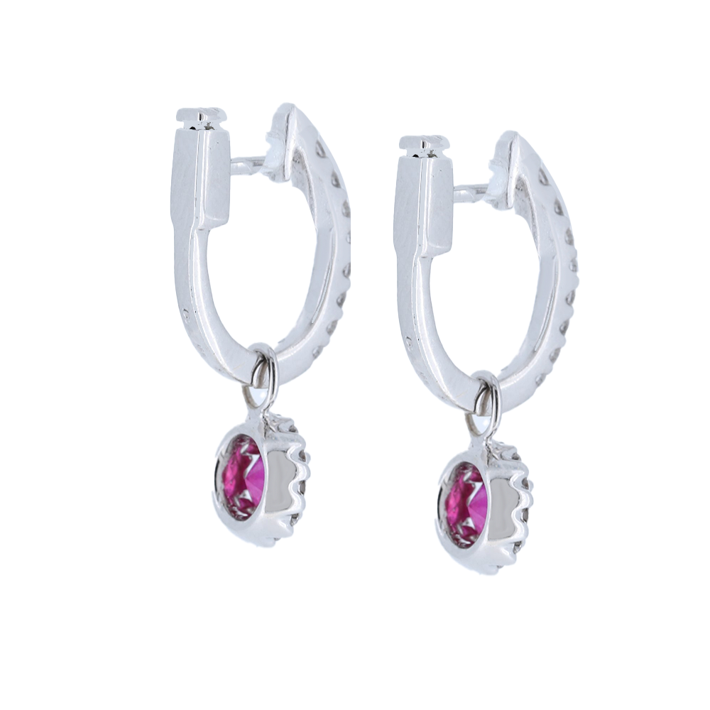 Ruby And Diamond Halo Drop Earrings With Detachable Backs In 18Kt White Gold